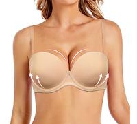 Reggiseno Convertibile Senza Spalline con Schiena Trasparente e Pizzo Imbottito con Ferretto Plus Size di HWDI, beige, 5F