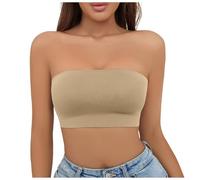 Reggiseno da donna, biancheria intima da donna, non taglie forti, cade dal petto della ragazza, con una linea sulle spalle, top fasciatoio, biancheria intima di sostegno, beige., S