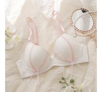Reggiseno da donna bianco con ferretto, coppa push-up, supporto e sollevamento, comodo, stile balconcino, con fiocco e pizzo, effetto patchwork, carino L,M,S,XLA strisceTessuto in maglia