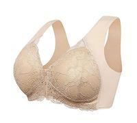 Reggiseno da donna Chiusura frontale 5D modellante senza cuciture Push Up Reggiseni in pizzo per le donne Reggiseno sportivo basso supporto, Beige, XXXXL