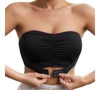 Reggiseno da donna comodo e traspirante senza ferretto con design increspato per l'uso quotidiano. La chiusura frontale garantisce supporto di tenuta., Nero , XL