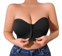 Reggiseno da donna comodo plus size con chiusura frontale per la casa e il tempo libero. Design gancio. Stile versatile per tutto l'anno., Nero , 3XL