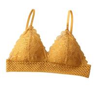 Reggiseno da donna con coppa triangolare in pizzo, bella biancheria intima con schiena, avvolgente sottile sul petto, pettorale, senza ferretto, reggiseno, biancheria intima rossa, giallo., M