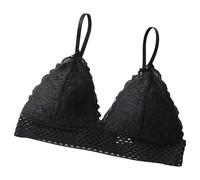 Reggiseno da donna con coppa triangolare in pizzo, bella biancheria intima con schiena, avvolgente sottile sul petto, pettorale, senza ferretto, reggiseno, biancheria intima rossa, Nero , M