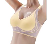 Reggiseno da donna con fibbia sul davanti, bordo in pizzo, senza movimento ad anello in acciaio, arricciatura senza cuciture, adattamento, yoga, sonno, reggiseno grande T Shirt, beige., 5XL