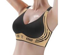 Reggiseno da donna con fibbia sul davanti, bordo in pizzo, senza movimento ad anello in acciaio, arricciatura senza cuciture, adattamento, yoga, sonno, reggiseno grande T Shirt, Nero , 5XL