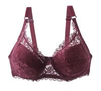 Reggiseno da donna in pizzo con ferretto, taglie grandi, push-up, ultra confortevole, imbottito, biancheria intima comoda con reggiseno regolabile per tutti i giorni, Vino, 105D