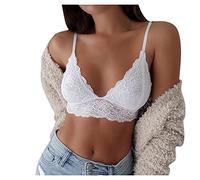 Reggiseno da donna senza ferretto, taglie forti, minimizzatore, sexy, push up, reggiseno imbottito, senza pancia, canotta sexy in pizzo, reggiseno trasparente, top con spaghetti stretti, bianco, M