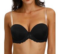 Reggiseno da donna senza spalline, con ferretto e pizzo, taglie forti - Nero - 4E