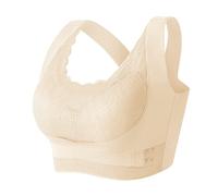 Reggiseno da donna Traceless Lace Side Buckle Gather and Fold Up Side Breast Sport Yoga Tank Top - Reggiseno per dormire, beige., L