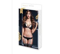 Reggiseno & Giarrettiera & Mutanda Open Crotch in Pizzo Nero Taglia Unica Bac
