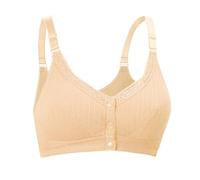 Reggiseno in cotone post operatorio donna anteriore chiusura confortevole Bra for Seniors Comfort Braccio per Elderly No Wire Cotton Body dimagrante, beige, 85