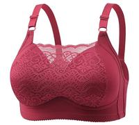 Reggiseno in pizzo rosso tipo sottile coppa Middle and Old People Comfortable Underwear Four of Women's Bra senza spalline Abito di grandi dimensioni, Vino, 40