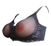 Reggiseno in pizzo trasparente con tasca per protesi mammarie in silicone, per mastectomia, travestito, finto seno (44B, nero)