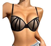Reggiseno in rete, da donna, taglie forti, con scollo a V, senza imbottitura sul petto, S5XL, super push, Nero , 5XL
