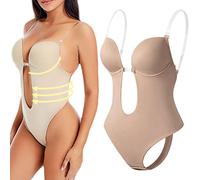 Reggiseno modellante per il corpo con scollo a V profondo e schiena scoperta, intimo modellante da donna senza schienale con scollo a U profondo, perizoma senza cuciture, body intero (X-Large, Pelle