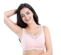 Reggiseno per Mastectomia in Pizzo E Rete da Donna Reggiseno Senza Ferretto Post-operatorio A Copertura Totale per Tutti I Giorni Bra con Tasca per Protesi Mammarie in Silicone(Pink,A_34/75)
