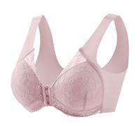 Reggiseno push up da donna in pizzo, con ferretto minimizzatore, sexy, con scollo a V, con coppe intere, non imbottite, per tutti i giorni, morbido, comodo, senza fili, per lo sport, rosa chiaro, L