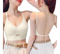 Reggiseno Schiena Scoperta Donna Push Up Reggiseno Invisibile Schiena Nuda Reggiseno Senza Cuciture Sexy Scollo a V Profondo Leggero Biancheria Intimo Backless Bralette (Nude, L)