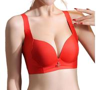 Reggiseno Senza Cuciture con Scollo A V Profondo Sexy Reggiseno Push-up da Donna Smooth Comfort Reggiseno A Canotta Senza Ferretto Bra Anti-cedimento per Tutti Giorni Taglie Forti(Red,CDE_36/80)