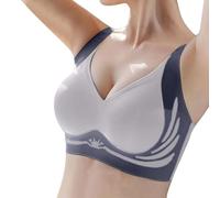 Reggiseno senza cuciture senza ferretto da donna senza fili raccoglie anti cedimento del seno supporto pushup reggiseni di sollevamento per donne anziane signore pizzo, Blu, M