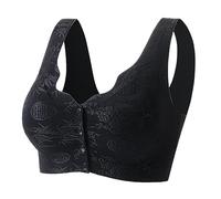 Reggiseno senza cuciture senza ferretto senza fili con chiusura anteriore posteriore di grandi dimensioni e spalline larghe reggiseni in pizzo da donna, Nero , 3XL