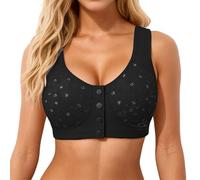 Reggiseno senza fili con chiusura frontale per coppe comode e morbide, senza cuciture, copertura completa e sostegno, ideale per tutti i giorni, come maglietta o reggiseno., Nero , 50