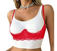 Reggiseno sexy da donna a 1/4 di coppa in pizzo con ferretto sfoderato push up a balconcino bralette top, Bigred, M