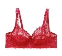 Reggiseno sexy da donna in pizzo con ferretto, comfort Dirndl push up trasparente, sfoderato, con seni grandi, forte tenuta bralette, morbido scollo profondo, Colore: rosso, 44