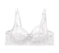 Reggiseno sexy da donna in pizzo con ferretto, comfort Dirndl push up trasparente, sfoderato, con seni grandi, forte tenuta bralette, morbido scollo profondo, bianco, 44