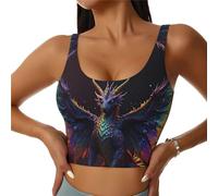 Reggiseno sportivo da donna a sostegno elevato - Ali arcobaleno Majestic Dragon Running Crop Canotta da allenamento da donna, nero/bianco, M