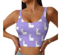 Reggiseno sportivo da donna, ad alto sostegno, carino, alpaca che mangia erba, viola, per corsa, allenamento, canotta da donna, Nero, L