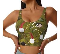 Reggiseno sportivo da donna, ad alto sostegno, con gnomi che giocano in giardino, corsa, allenamento, canotta da donna, Nero, S
