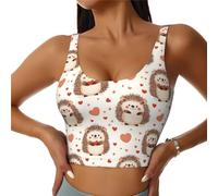 Reggiseno sportivo da donna, ad alto sostegno, con stampa a forma di cuore e riccio, atletica, corsa, allenamento, canotta, Nero, S