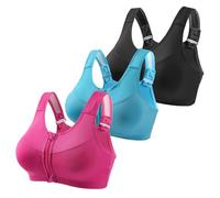 Reggiseno sportivo da donna ad alto sostegno, confezione da 3 pezzi, chiusura frontale con zip, push-up, reggiseni da corsa per palestra, senza ferretto, senza cuciture, taglie forti, bralette