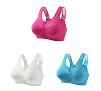 Reggiseno sportivo da donna ad alto sostegno, confezione da 3 pezzi, chiusura frontale con zip, push-up, reggiseni da corsa per palestra, senza ferretto, senza cuciture, taglie forti, bralette