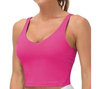 Reggiseno sportivo da donna con longline senza fili imbottito medio supporto yoga reggiseni palestra corsa allenamento canotte, Rosa brillante., S