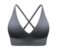 Reggiseno sportivo da donna imbottito con scollo a V, linea lunga, coppe imbottite, regolabile, spalline sottili, fitness, yoga, top corto Il mio carrello Annunci, grigio., S