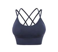 Reggiseno sportivo da donna, imbottito, per yoga, sport, tenuta media per fitness, corsa, yoga, longline Strech Sports Bra con coppe rimovibili, comodo e traspirante, biancheria intima sexy, Blu, L
