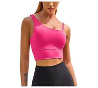 Reggiseno sportivo lungo da donna top corto con una sola tracolla per allenamento supporto yoga schiena aperta abbigliamento attivo asimmetrico top yoga, Rosa intenso, XXL