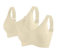 Reggiseno sportivo senza cuciture senza ferretto per le donne comodo a coste bralette senza fili regolabile imbottito quotidiano 2 pezzi pizzo da donna, bianco, M