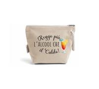 "Reggo più l'alcool che il caldo" Pochette Donna In Cotone Riciclato Personalizzata Idea Regalo Compleanno Estate Vacanze mare Trousse Porta Trucchi Oggetti Astuccio Con Stampa colorata