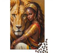 Regina africana con leone Set Di Puzzle Da 1000 Pezzi, Per Bambini 8-12 E Adulti, Cartone Riciclato Spesso, Regalo Per Tutta La Famiglia, Gioco Educativo 70x50cm/1000pcs