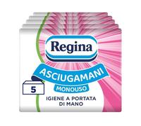 Regina Asciugamani Monouso - 5 Confezioni da 100 Servizi ciascuna, Asciugamani Usa e Getta Pratici ed Igienici, 100% Cellulosa FSC, Biodegradabili, Confezione Dispenser