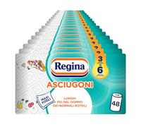 Regina Asciugoni, 48 Rotoli di Carta Cucina, Rotoli a 2 Veli, 100 Maxi Fogli per Rotolo, Confezione 60% in Plastica Riciclata, Carta 100% Certificata FSC