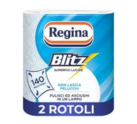 Regina Blitz, 2 Rotoli di Carta Multiuso a 3 Veli | 100 Maxi Fogli per Rotolo, Confezione Carta Riciclabile, Pulisci e Asciughi in un Lampo, 100% Certificata FSC