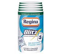 Regina Blitz Asciugamani per la casa, 5 rotoli da 100 fogli, asciugamano di carta a 3 strati, maxi foglie, confezione di carta, certificato FSC, cellulosa pura, test NIZP-PZH