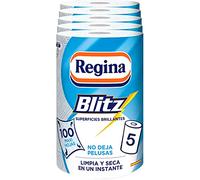 Regina Blitz - Carta da cucina | 5 rotoli | 100 fogli a 3 strati | Ideale per la pulizia delle superfici domestiche | senza pelucchi | Imballaggio in carta riciclabile | Carta 100% certificata FSC