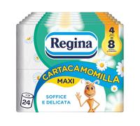 Regina Cartacamomilla - 24 Rotoli di Carta Igienica, 300 Soffici Fogli a 3 Veli, Delicata e Consistente, Profumo di Camomilla, Confezione in Carta Riciclabile, 100% Certificata FSC