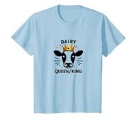 Regina da Latte/Re Mucca Royalty Funny Farm Humor Maglietta, Bambini, Celeste, 12 Anni